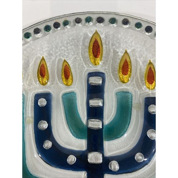 Lori Siebert For Silvestri Fused Glass Menorah Hanukkah Plate New In Box - Picture 4 of 11